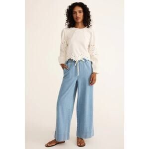 NEW Z Supply Size XS Weston Twill Knit Denim Pant High-rise Wide Leg Pants